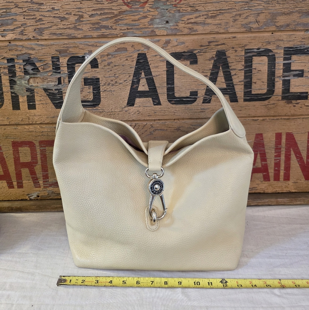 Dooney & Bourke Large Pebbled Leather Lock Shoulder Bag Cream